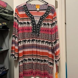 Multicolor Plus Size Blouse w/ Elephant Pattern! NEW WITH TAGS!